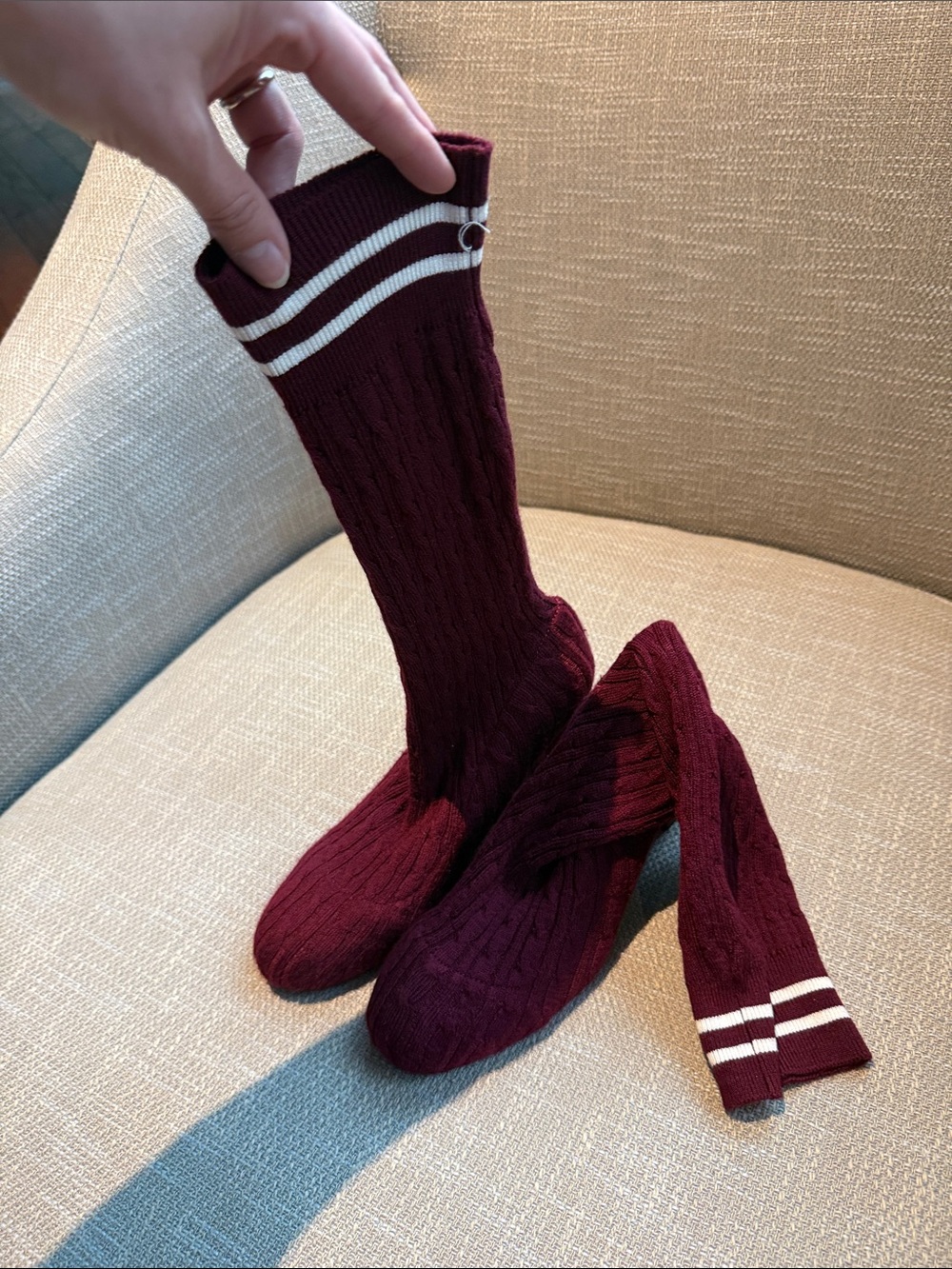 Catherine Malandrino Maroon Crew Athletic Socks with White Stripes